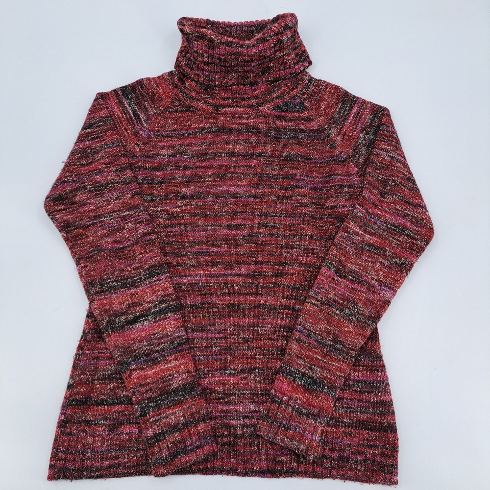 Columbia Turtleneck Sweater Womens Medium Cotton Blend Red Space Dye Knit Raglan